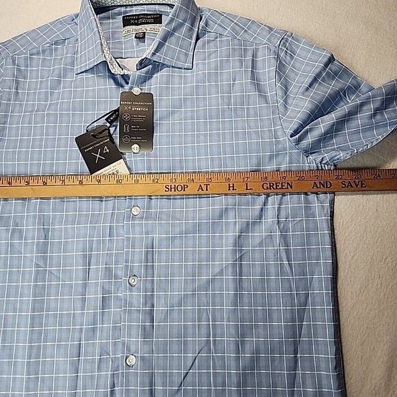 Report Collection Light Blue Plaid Shirt X4 Stretch Long Sleeve Size M 33-34 - Picture 5 of 10